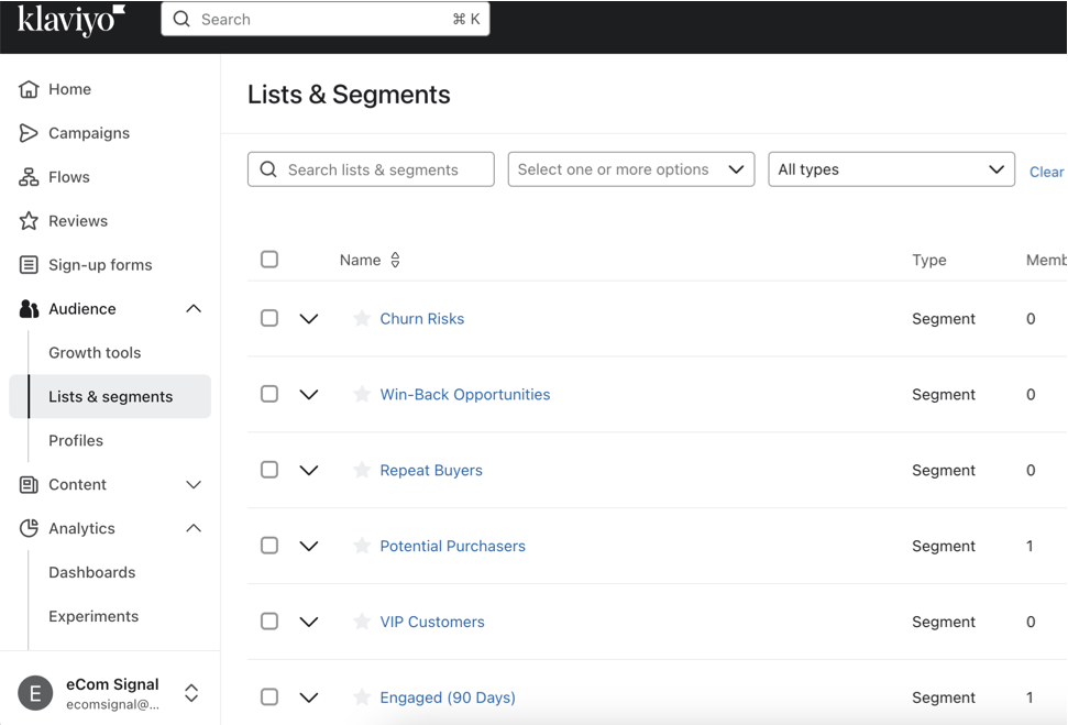 How to create segments in Klaviyo